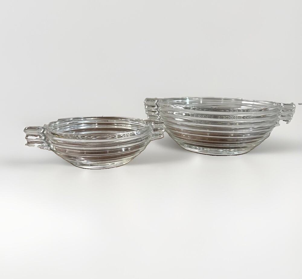 Vintage Anchor Hocking Manhattan Clear Art Deco Ribbed Glass Bowls Set